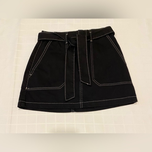 whimsigoth mini skirt TopShop Moto Black Denim Tie Belt SZ 6 - Picture 6 of 12